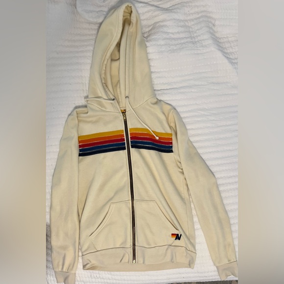 AVIATOR NATION 5 STRIPE ZIP-UP HOODIE / JACKET - VINTAGE WHITE - MEDIUM - Picture 8 of 9